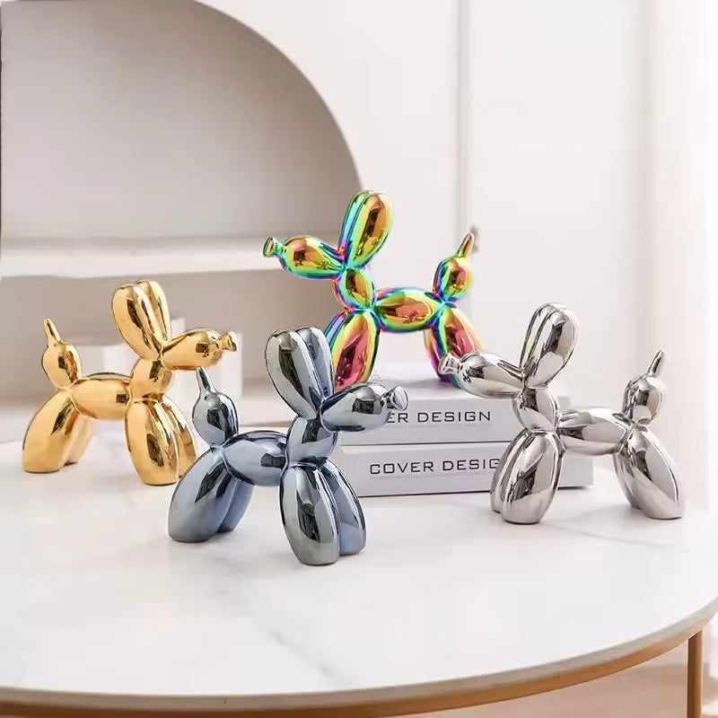 11Cm Mini Ceramic Balloon Dog Abstract Ornament Creative Sculpture Study Room Statue Home Office Accessories Festival Decoration