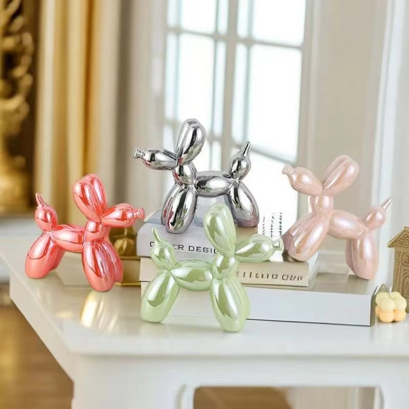 11Cm Mini Ceramic Balloon Dog Abstract Ornament Creative Sculpture Study Room Statue Home Office Accessories Festival Decoration