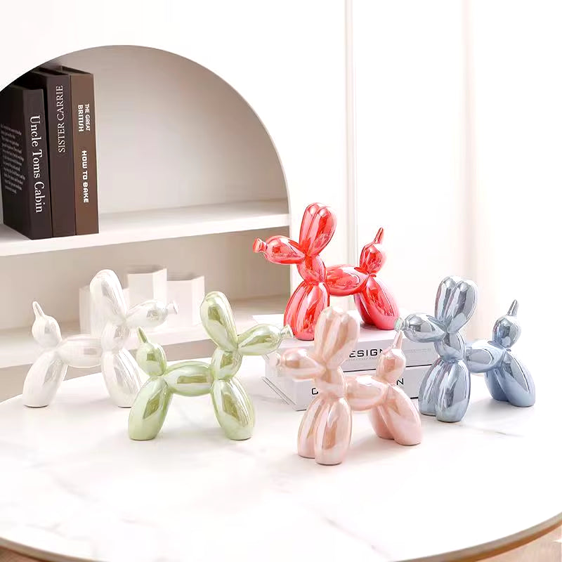 11Cm Mini Ceramic Balloon Dog Abstract Ornament Creative Sculpture Study Room Statue Home Office Accessories Festival Decoration